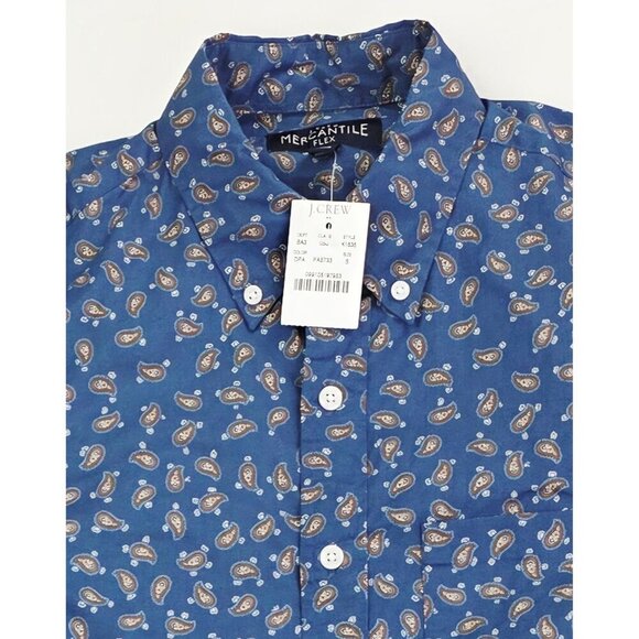 J. Crew Mercantile Flex Small Men's Blue Paisley Button Down Long Sleeve NWT - Picture 1 of 9